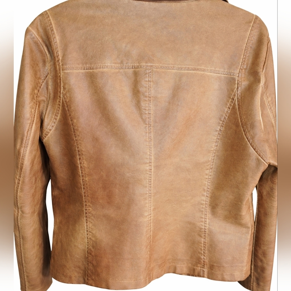 Max Studio Light Brown Faux Leather Moto Biker Jacket Sz Large - Picture 2 of 8